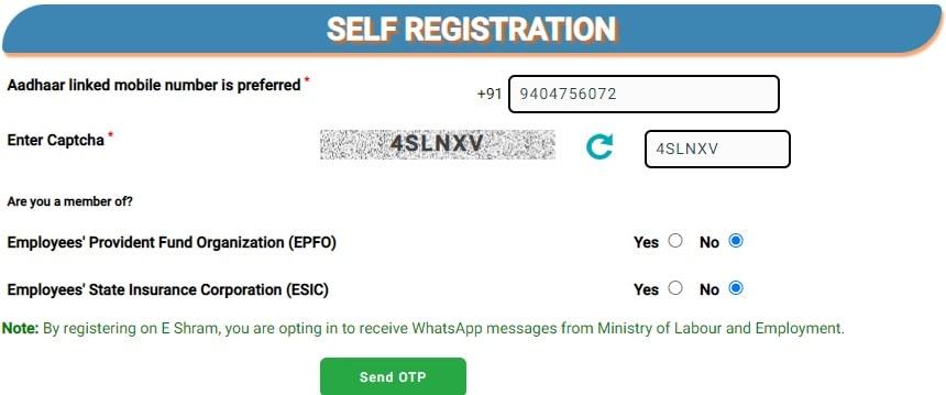 self registration page