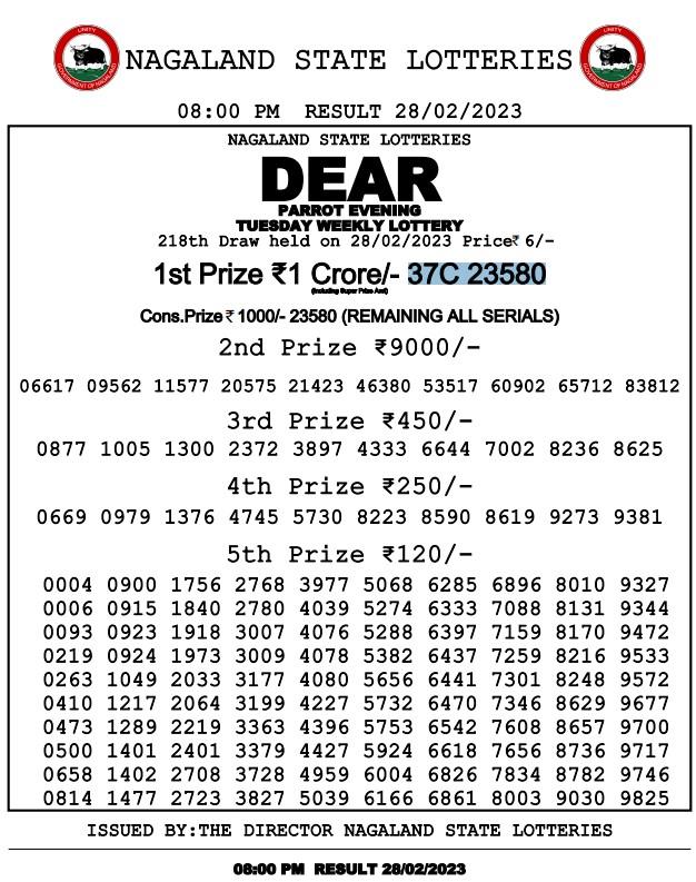8pm nagaland lottery result