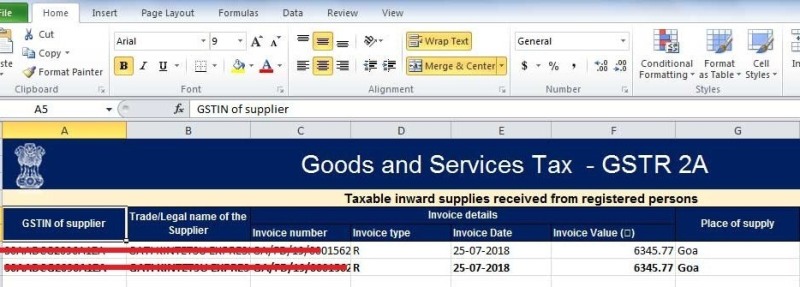 GSTR 2A Reconciliation in Excel format pic
