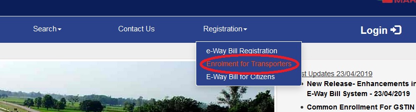 image for e way bill registration for transporter menu
