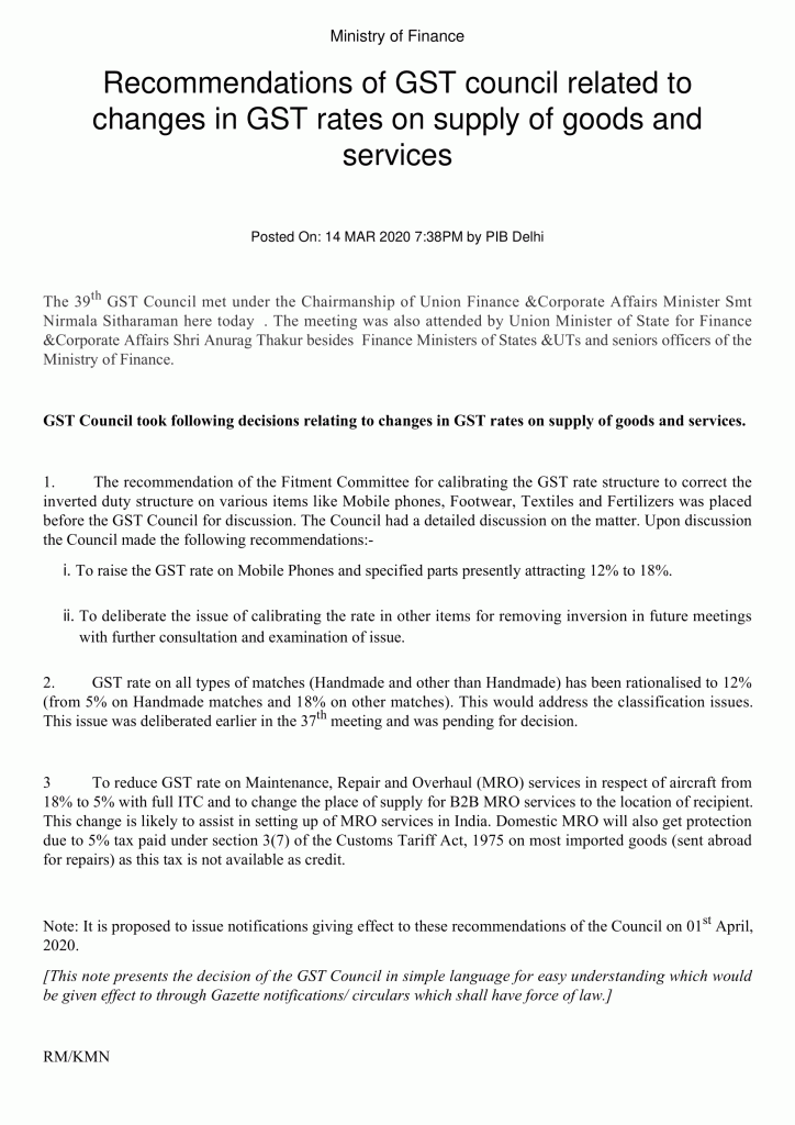 39th gst council meeting press release