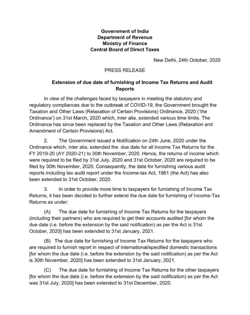 tax audit extension date press release