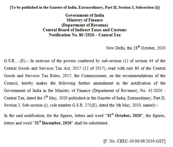 image for gstr 9 & 9c extension notification