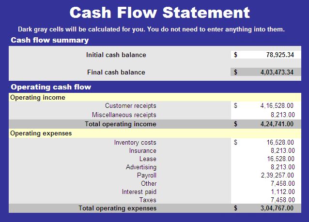 statement of cash flow format