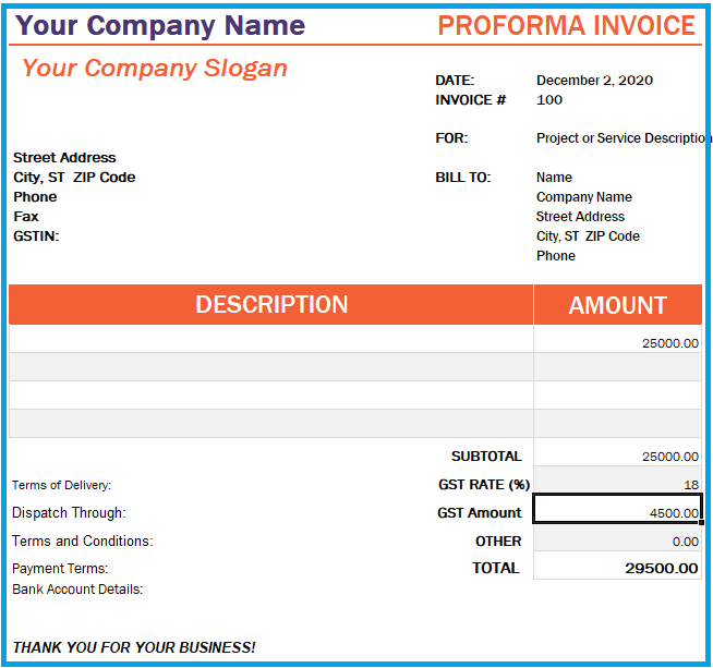 Proforma Invoice Format In Excel And Word With Gst