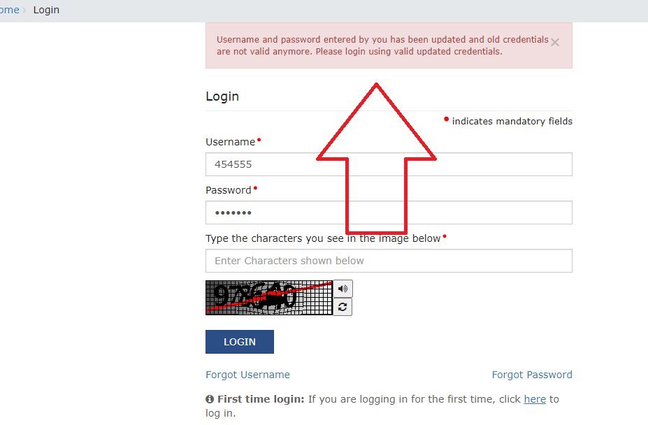 Username and password entered by you has been updated