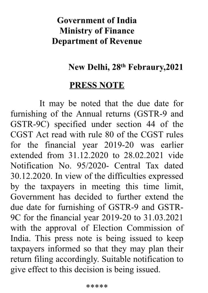 image of press release on gst audit extension 